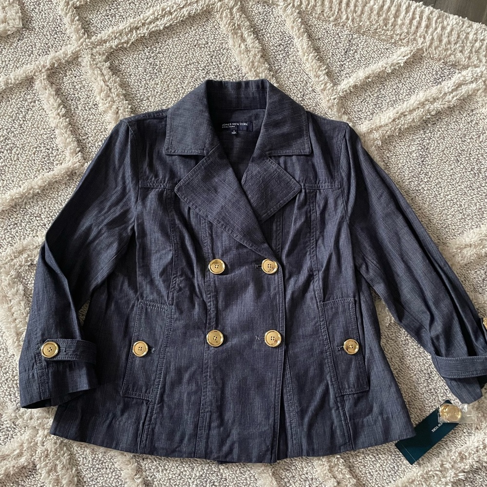 Jones New York Women's Double-Breasted Navy Jacket